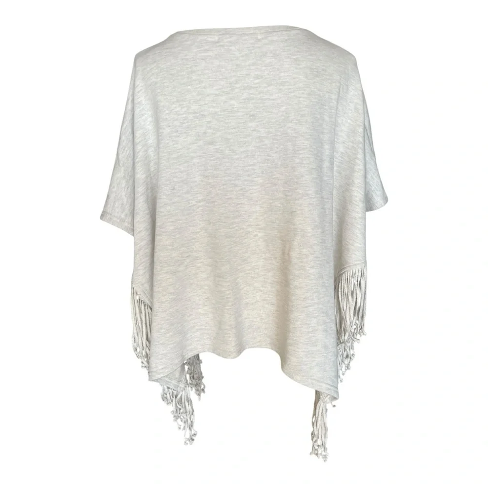 Anthropologie TP Cream Embroidered Fringe Poncho One Size